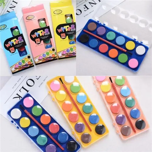 مجموعة 12 لوحة ألوان مائية مع صندوق بلاستيكي